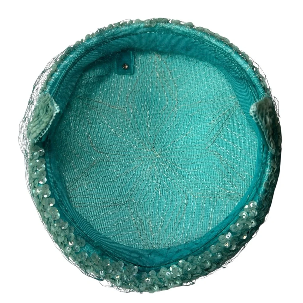 Baby Blue Teal All Sequins Flower Vintage Hat Sequin Cap – Star Pattern - Picture 5 of 7